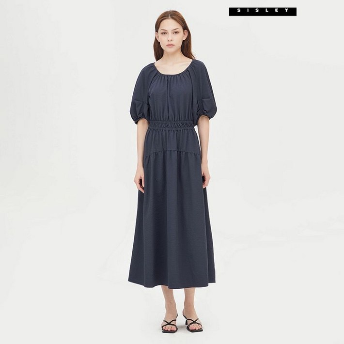시슬리 셔링 넥 벌룬 소매 원피스 SAOPE1431