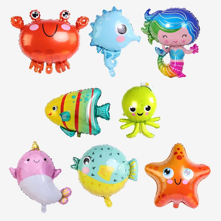 브로키 바다 풍선 8종세트 생일 파티 은박풍선