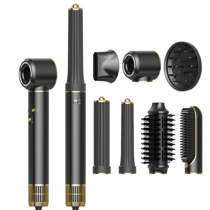 RichMagic 7in1 올인원 멀티 헤어 스타일러 BLDC 음이온 고속 드라이기 12가지 모드 가정용 자동 고데기  스트레이트너, 회검정색, 단일상품