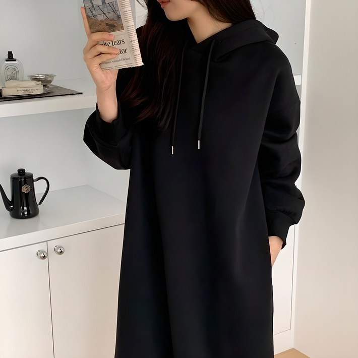 바이엘르 겨울 기모 후드 롱 원피스 빅사이즈