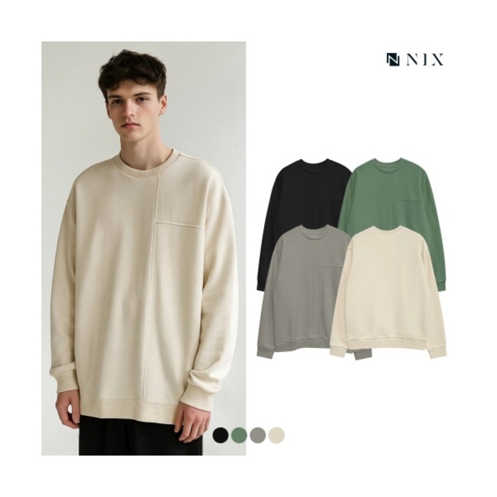 닉스 NIX남 PC PQ담보루 기모제원단 블록 맨투맨세미오버핏 FNPWCTM152P