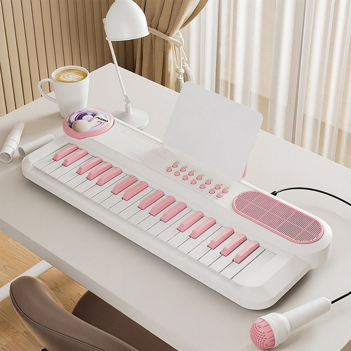 초보자 교습용 37키 전자키보드 피아노 마이크 포함 어린이 음악학습 장난감 키보드