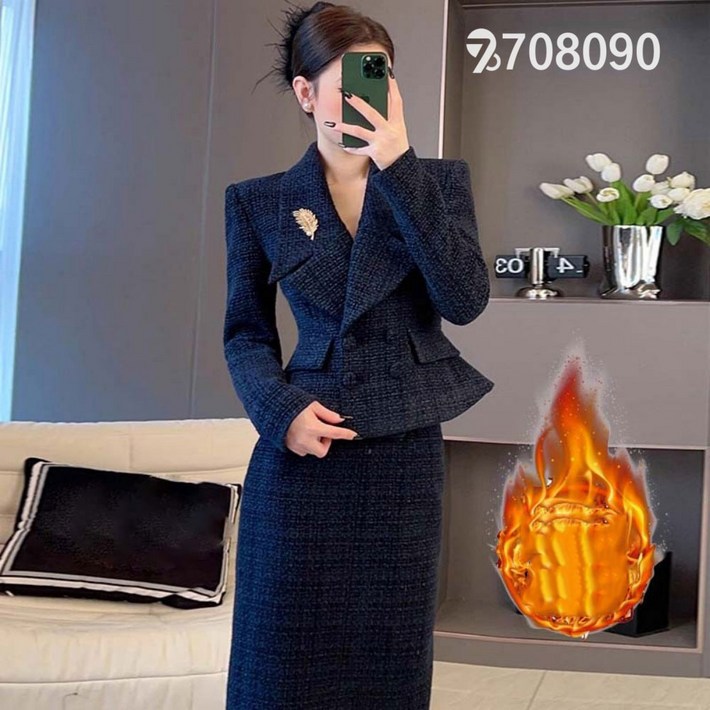 708090 고급스러운 기모 도톰 투피스 정장세트