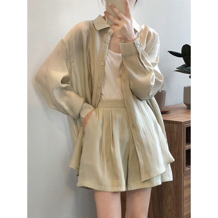 코카마니 여성 베이직 루즈핏 셔츠 뒷밴딩 핀턱 팬츠 예쁜 투피스