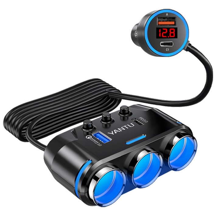 체리스팟 SC3000 차량용 확장형 멀티 시가잭 3소켓 차량용 충전기 USB C타입