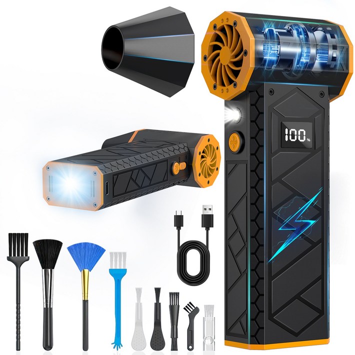 HEYSTOP초강력 무선 핸디 에어건 차량용 청소기, 검은 주황색, BL02