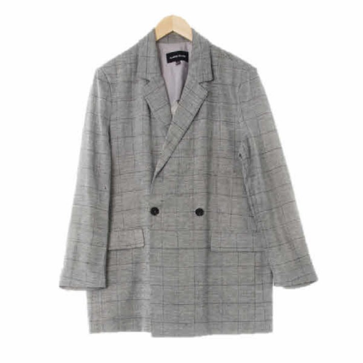 플라스틱아일랜드 8828 그레이 체크 린넨혼방 더블버튼라이트롱블레이저 [S] 수지네 구제