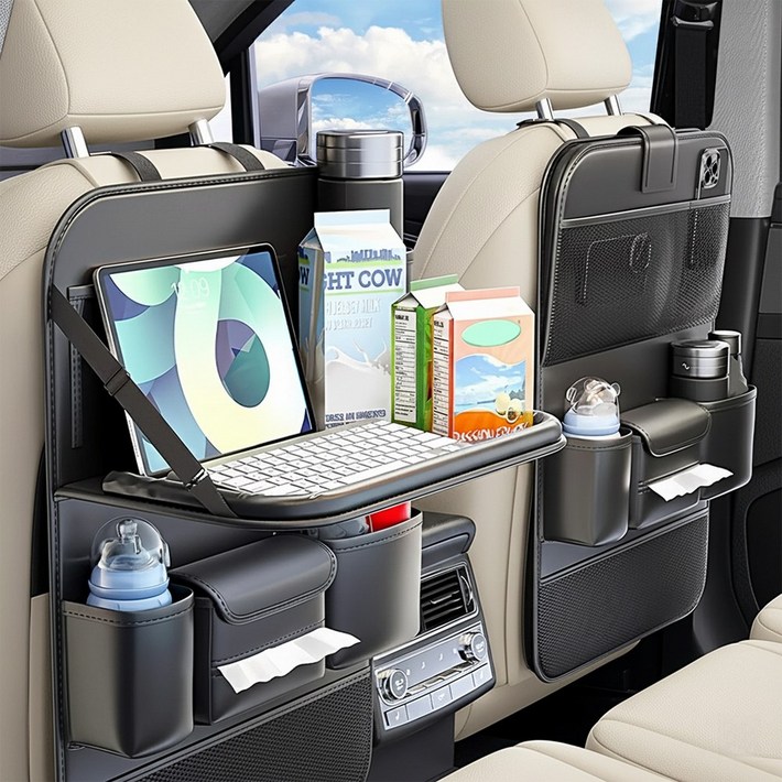 Curious Pony 자동차 뒷자석 수납 차량 수납 뒷자석 테이블, 1개, 블랙