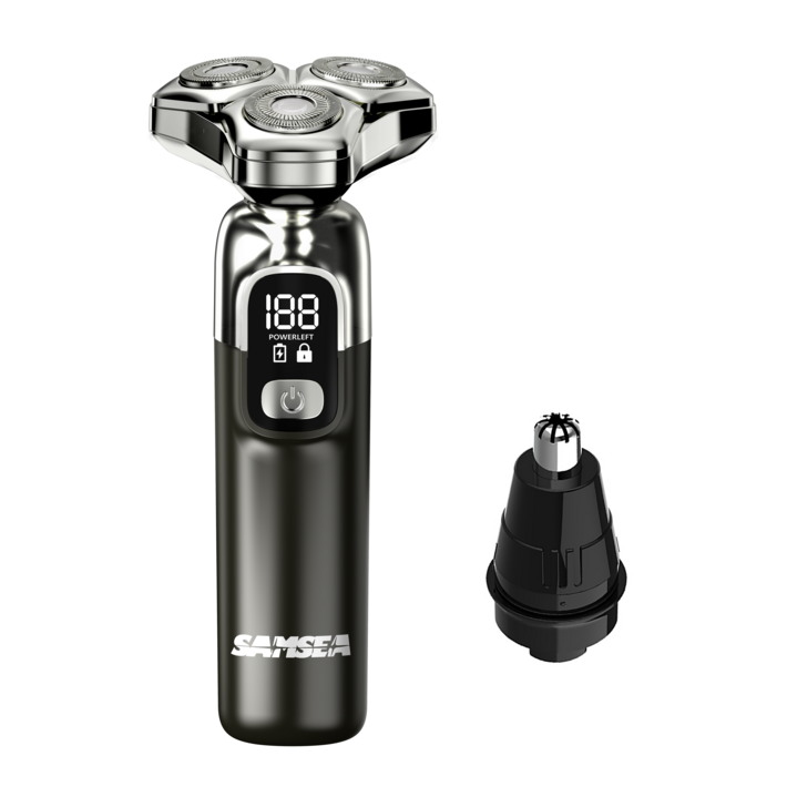 SAMSEA 자석 칼날 헤드 6방향 IPX7 전기면도기,8W 대출력 면도기,휴대용 2in1 면도기, 다크 브라운코털 제거기
