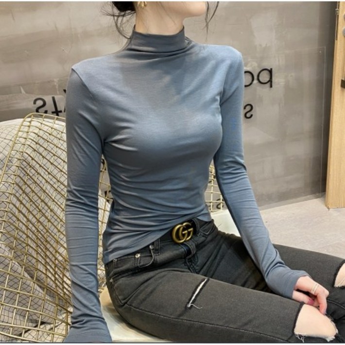 프리티글라라 간절기 여성 이너 티셔츠 폴라 모달 긴팔티  pl -03
