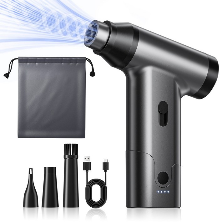 Coowin쿠윈 초강력 무선 에어건 차량용 미니 청소기 휴대용 가정용 캠핑 공기펌프 컴퓨터 청소 다용도, 다크 그레이