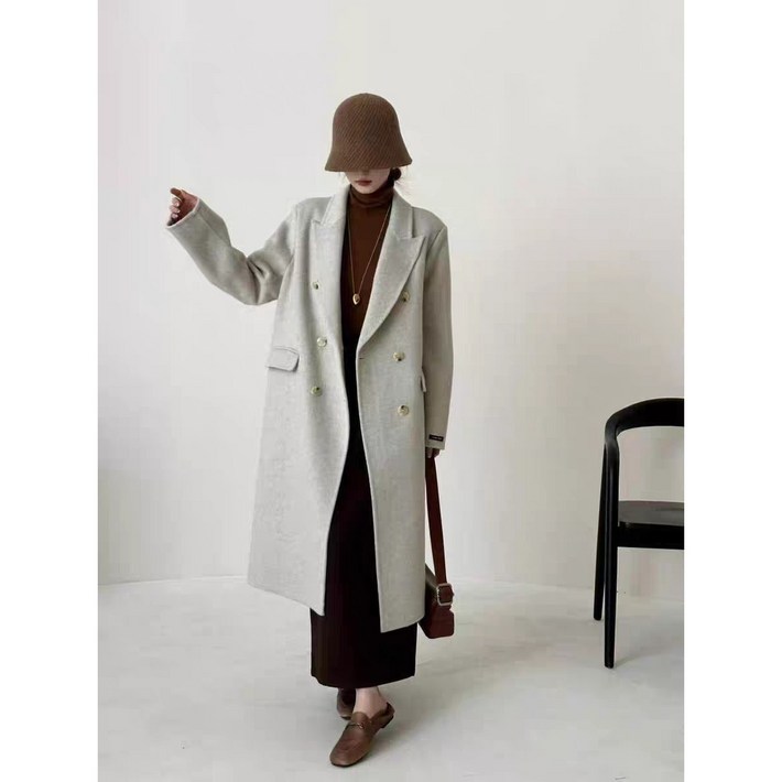 CD 4color 여성 고품질 울 모직 핸드메이드 카라넥 롱 코트