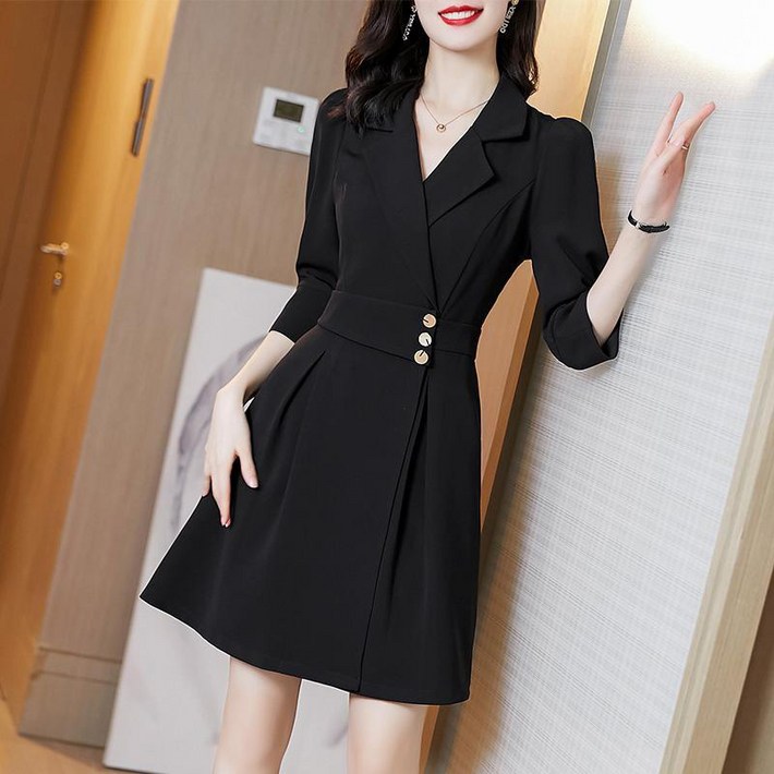 별후이 여성용 데일리 블랙 A라인 미디 슬림핏 정장 원피스 별후이 여성용 데일리 블랙 A라인 미디 슬림핏 정장 원피스