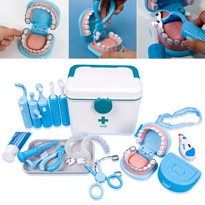 리얼 치과병원놀이 치아모형 교정기 석션 유아 왕진가방