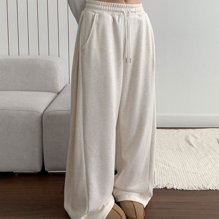 부기샵 도톰 기모 윙크 사이드핀턱 트레이닝 와이드팬츠