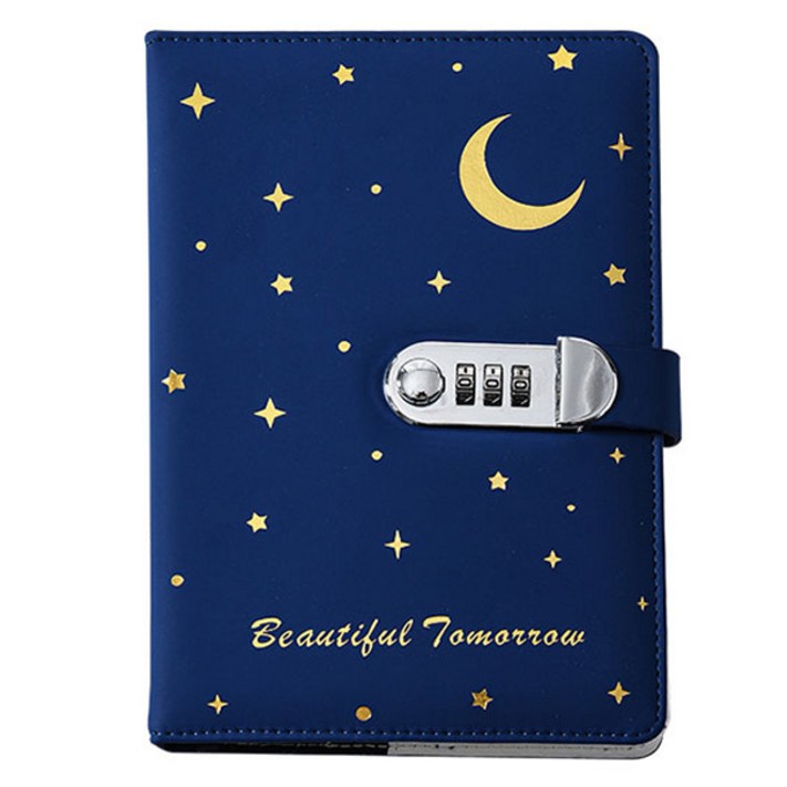 아리코 별  달 잠금 다이어리 A5, 블루, 1개
