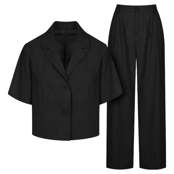 샐리 싱글 크롭자켓 팬츠 세트 I5BCSE010