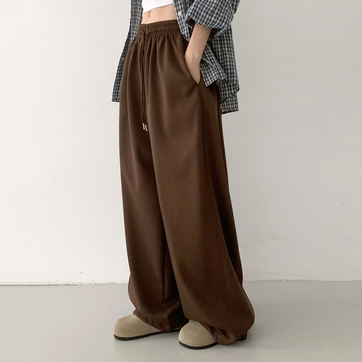 플랜데이 여성용 롱숏 기장 버블 핀턱 아방 와이드 트레이닝팬츠