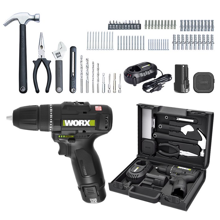 WORX 12V 충전 드릴 전동 드라이버 세트 WE211.4, 본품 배터리1개, 1세트 WORX 12V 충전 드릴 전동 드라이버 세트 WE211.4, 본품 배터리1개, 1세트