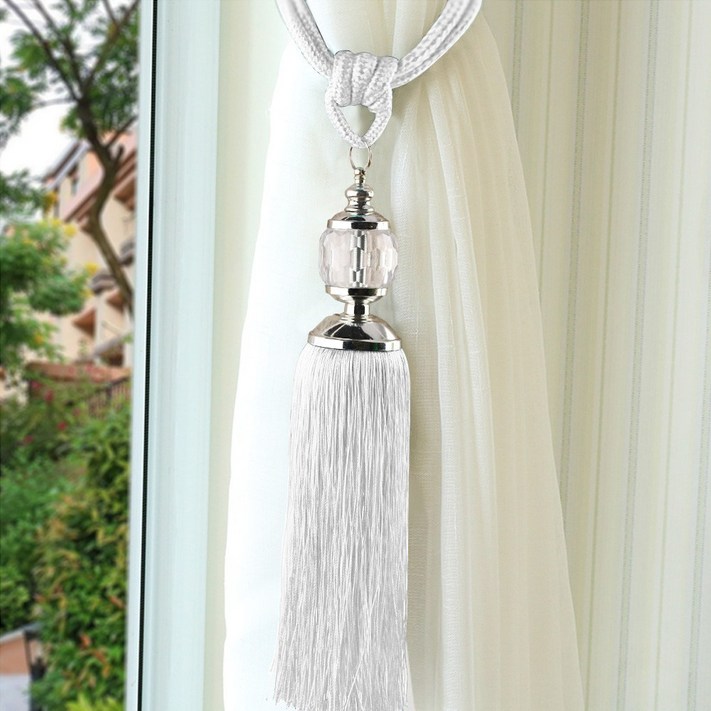 BUZOO 커튼 타이백 크리스탈, 2개, 흰색