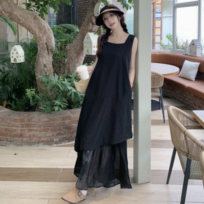 뉴욕멋쟁이 로안 스퀘어넥 나시 롱원피스 5588사이즈까지