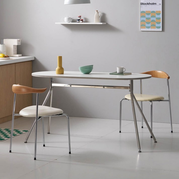 프리메이드 인테리어 라운드 식탁 테이블 4인용 6인용 식탁 탁자 카페 거실 티 테이블, 4인용, 이지 라운드 테이블화이트실버