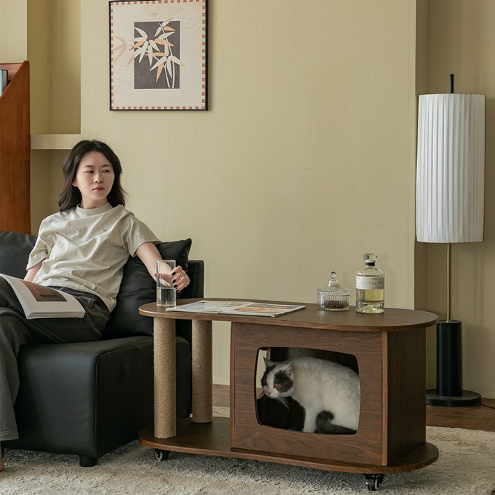캣타워 협탁 캣하우스 사이드 테이블 사이드 테이블 고양이집 침대 옆 에 두는놓는 작은 탁자테이블 고양이 침대 캣 베드 침대 옆 수납장 베드 사이드 테이블 서브 테이블 소파 사, 1. 호두색