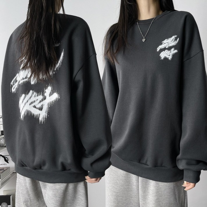 LR 기모 국산 오버핏 망점 레터링 맨투맨 티셔츠 빅사이즈 남녀공용