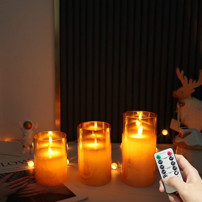 HK.sell LED 리모컨 전자초 밝기조절가능 흔들리는 촛불 세트