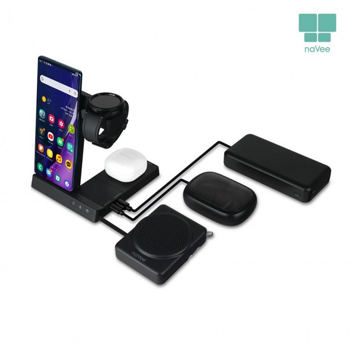 6IN1 무선충전기 애플워치 갤럭시워치 에어팟 버즈 나비 NV184MWC10, 단일상품, 1개, 블랙본품