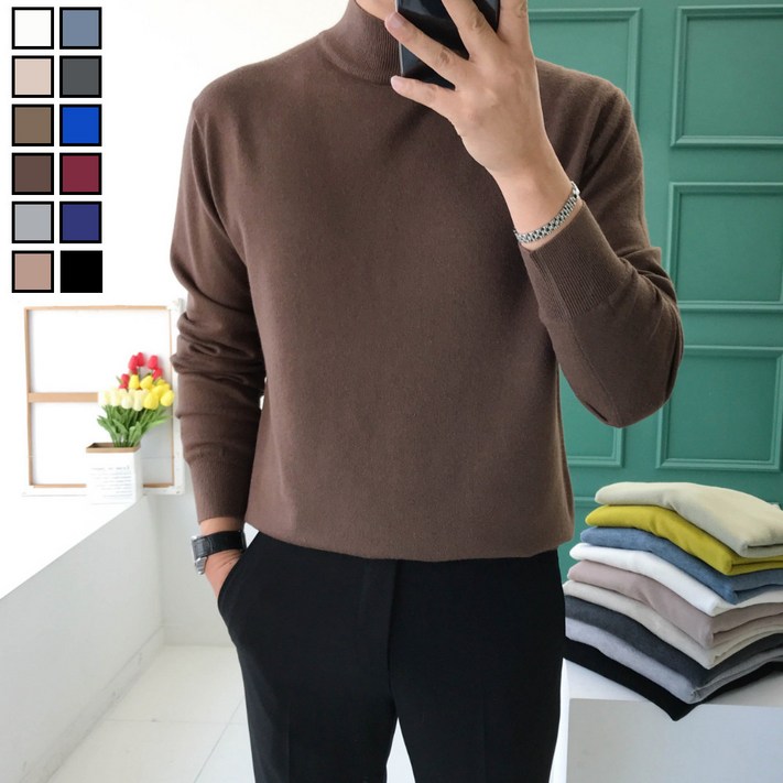 놈시크 M4XL 남자 니트 캐시미어 반폴라 스판 스웨터 빅사이즈