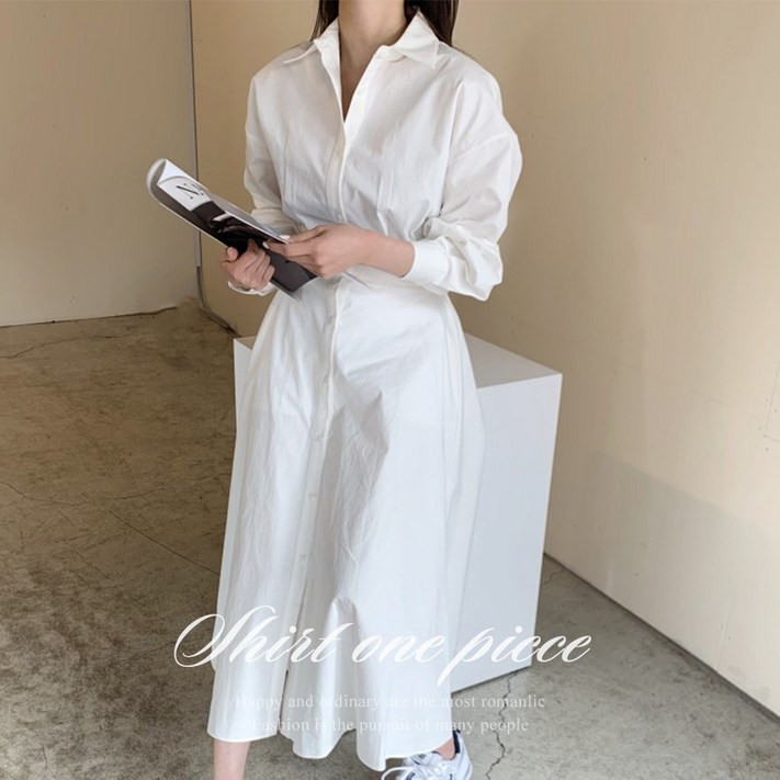 순이 S.여성 코튼 핀턱 셔츠 롱 원피스