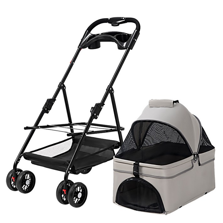 민트스쿨 반려동물 유모차 원터치 접이식 분리형, 그레이, 1개