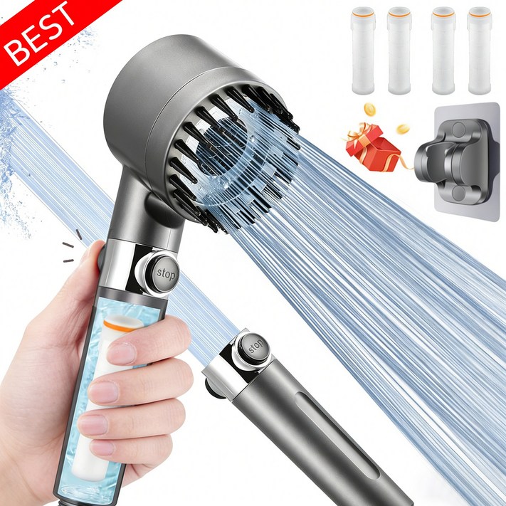 VELNIO 고압 필터 마사지 샤워헤드 3모드 원버튼 절수 설계 풍부한 수량 욕실용