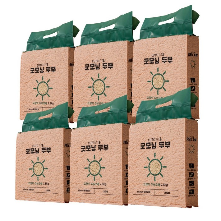 큐트캣 굿모닝두부 고양이 두부모래 나노입자 1.5mm, 2.8kg, 6개, 무향