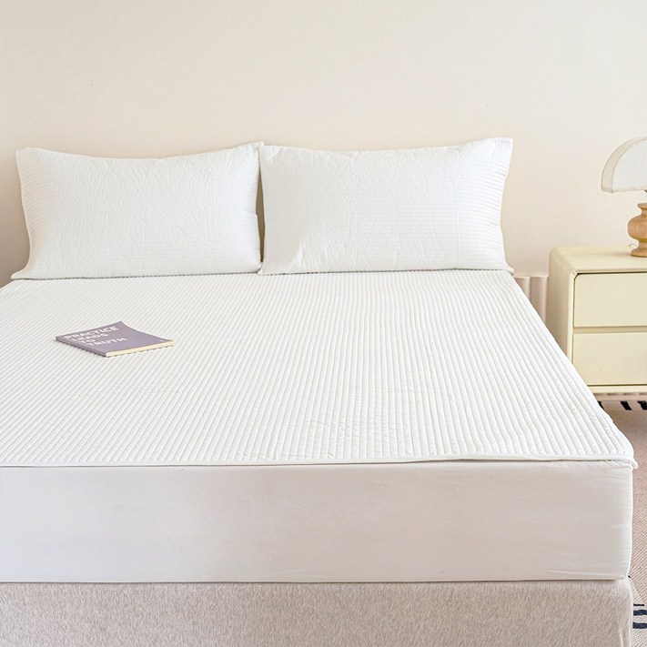 엘리아노 60수 순면 침대패드 이불패드 고정밴드형, 화이트