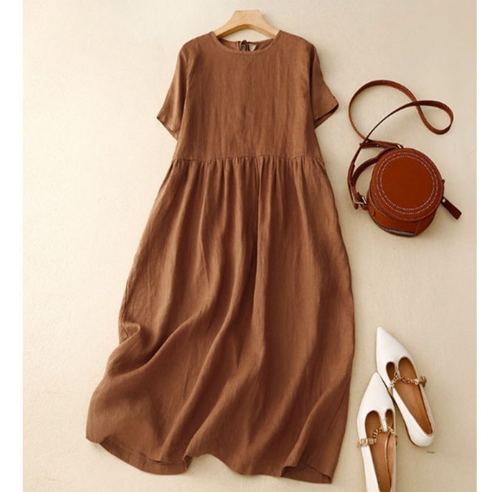 르샌느앤 린넨 혼방 원피스 여름 치마 면혼방 빅사이즈 원피스 루즈핏 퍼프  롱원피스