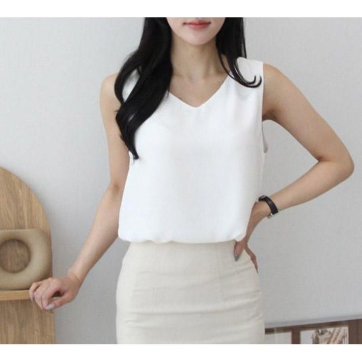 비침없는 브이넥 나시 슬리브리스 민소매블라우스 5588