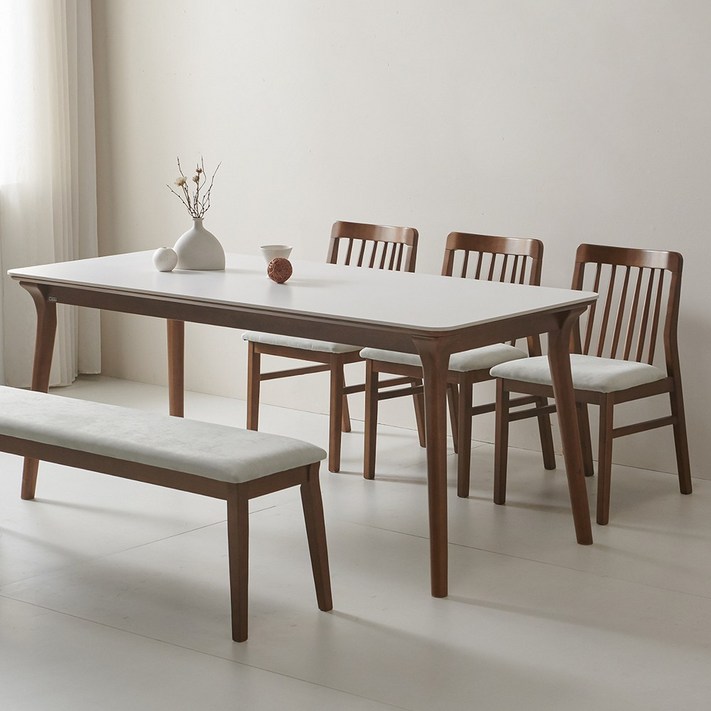 루나 포세린 세라믹 원목 6인 식탁세트 1800 의자벤치형 IKLN2A