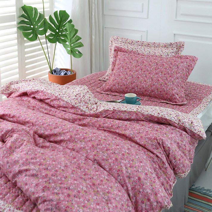 쉐리잔꽃 30수 광목면100 홑겹 이불커버, 싱글더블퀸, 01 핑크