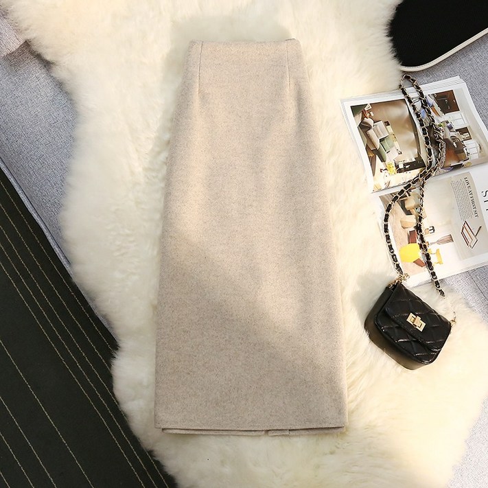 에버리씽 여성 울 하이웨이스트 슬림핏 치마 미디 스커트 Q5246