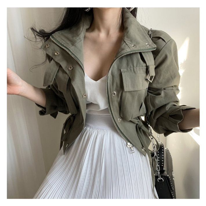 크롭 야상 자켓 점퍼 스트랑 점퍼 반집업 미니 숏