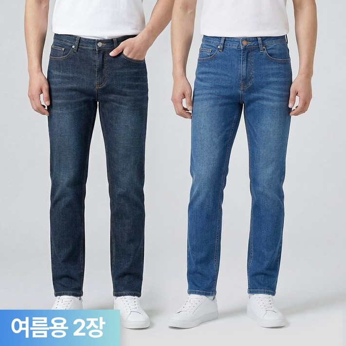 11 무브그라운드 여름용 청바지 남성용 사방스판 일자 작업복 일상복 겸용 데님팬츠