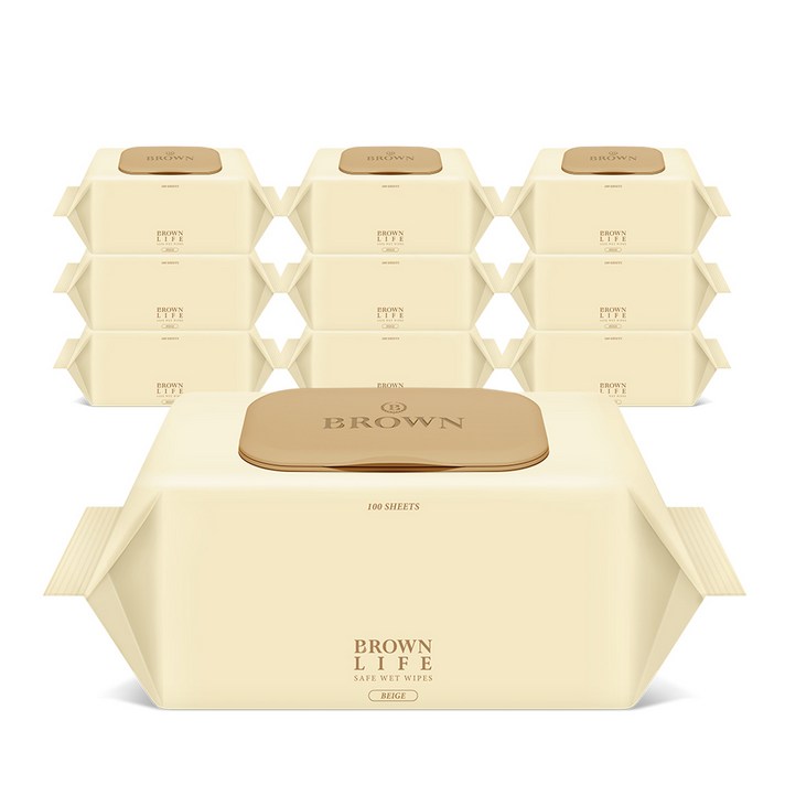 브라운 라이프 베이지 엠보싱 대용량 아기물티슈 캡형 50평량, 50g, 100매, 10팩 브라운 라이프 베이지 엠보싱 대용량 아기물티슈 캡형 50평량, 50g, 100매, 10팩