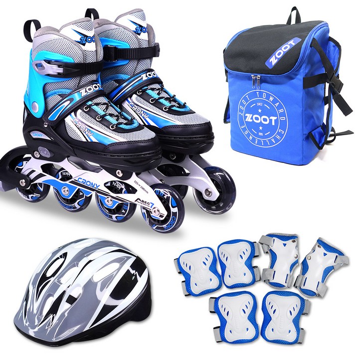 주트 네오 크로니 인라인스케이트 양발 착용 + 가방 + 헬멧 + 보호대 6p 세트, 블루
