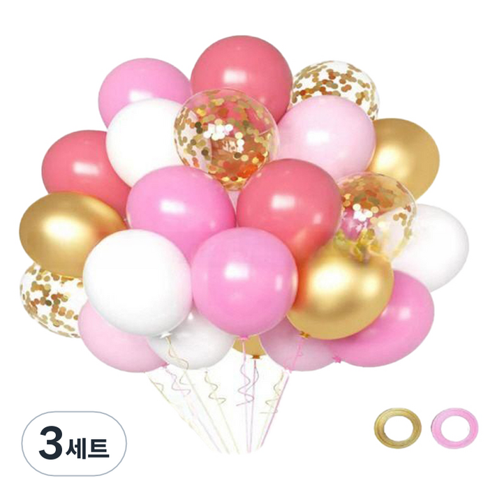 만들하비 컨페티 풍선 30p 세트, 골드로즈랜덤발송, 3세트