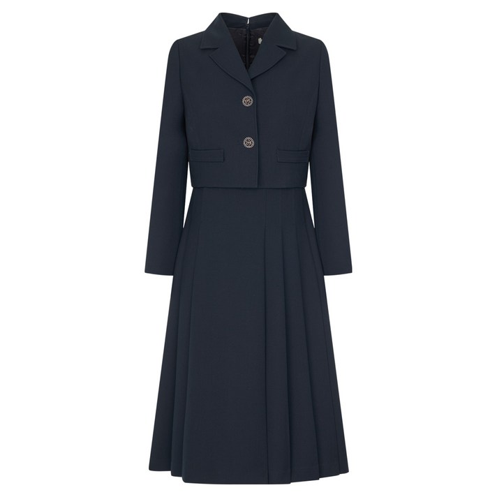 라인어디션 쥬얼버튼 언발 플리츠 원피스