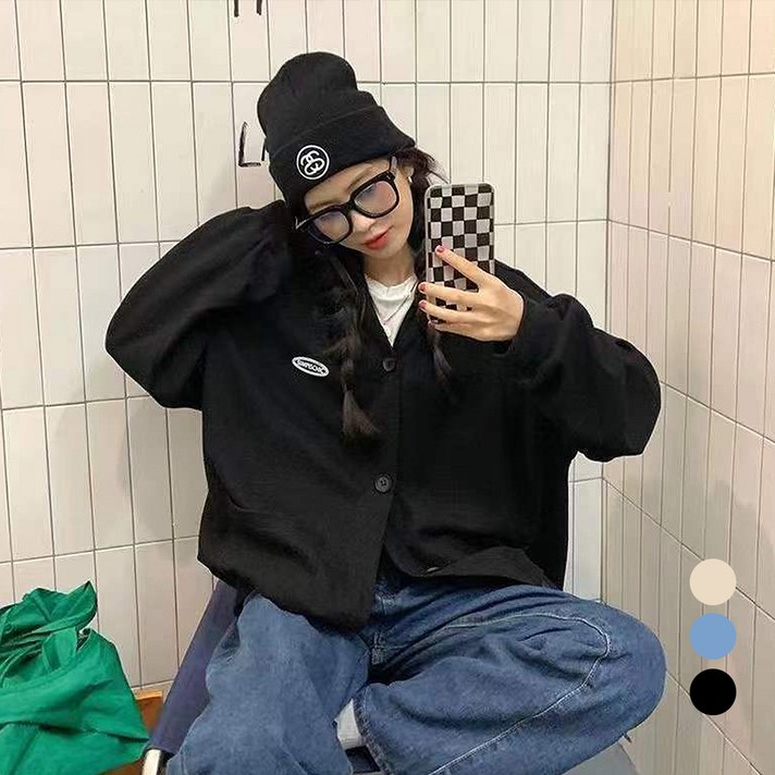 엘쏘 남여공용 루즈핏 브이넥 무지 와플 가디건