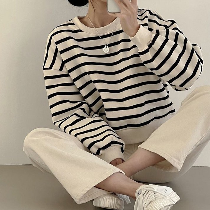 아이엠몽 여성용 브파 스트라이프 크롭기장 맨투맨 아이엠몽 여성용 브파 스트라이프 크롭기장 맨투맨
