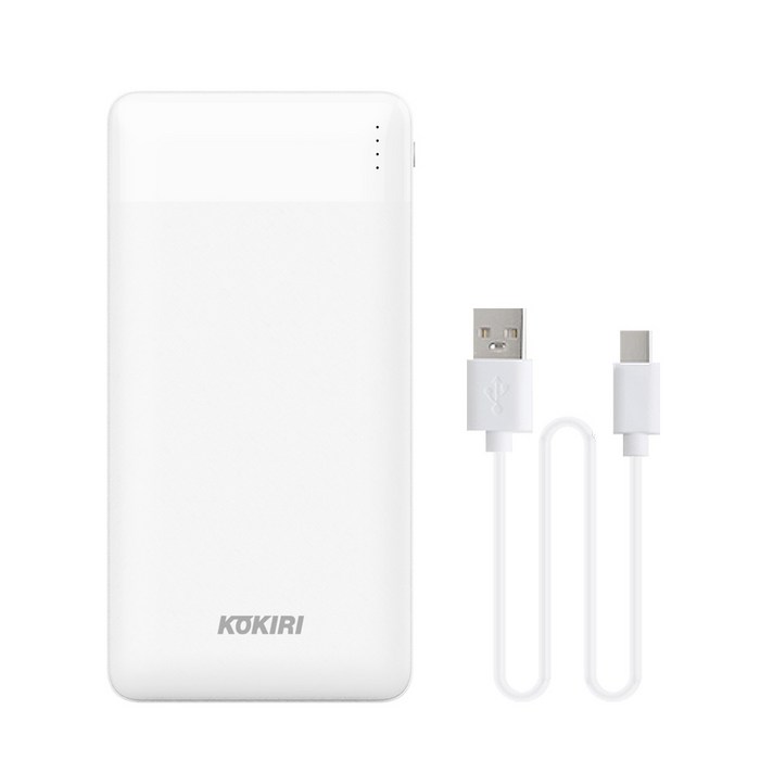 코끼리 듀얼 슬림팩 10000mAh 보조배터리 C타입 숏케이블 세트, KPBS10000R2A, 화이트